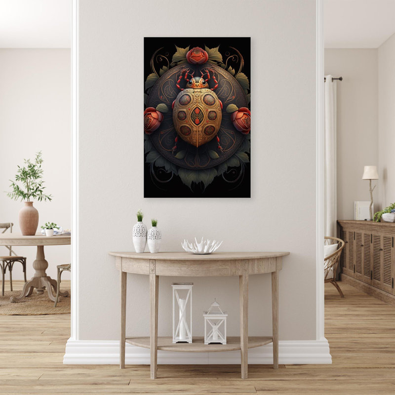 Roses et coccinelle, impression sur toile tendue, H 36 po x L 24 po x l 1,25 po