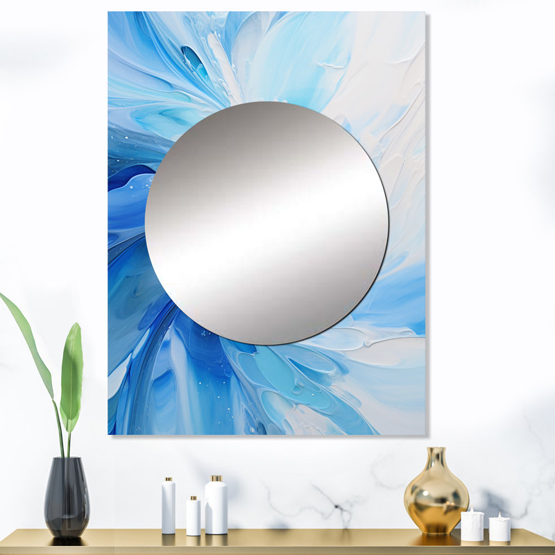 Cherene Blue Swirl Wave Spiral - miroir spirales abstraites, miroir mural décoratif bleu, impression d'art en métal