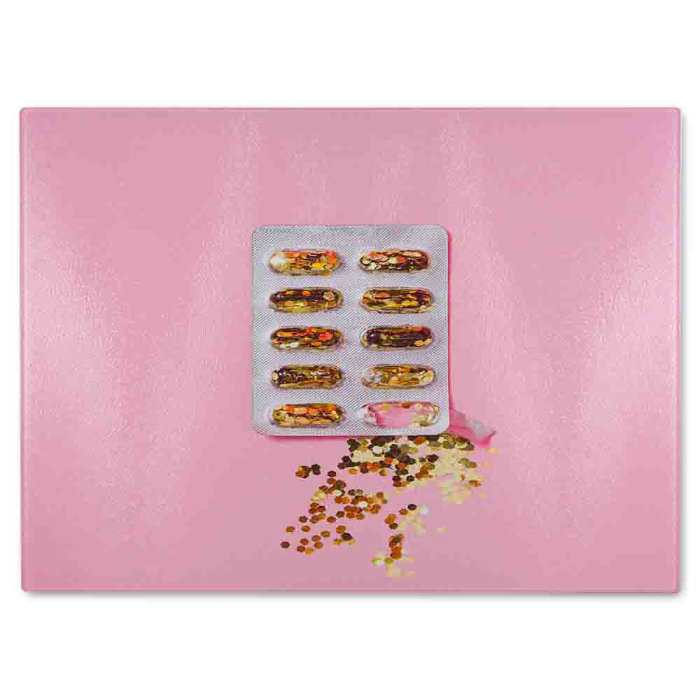 Glitter Pills Glass Chopping Board