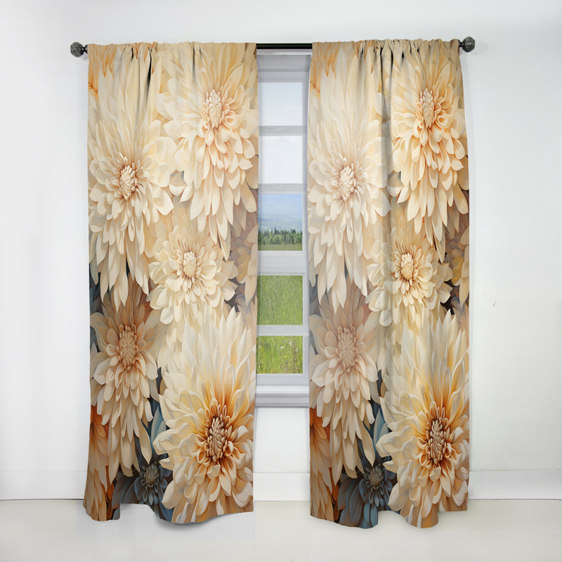 Minimalism Mums Painting In Beige And Gold I - Mums Floral Room Darkening Curtain - 1 Panels, 52" W x 90" L