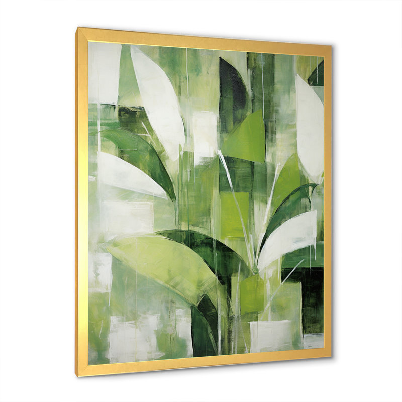 Abstrait, plantes vertes, minimalisme, collage rétro - plantes, art sur toile, Cadre photo doré simple