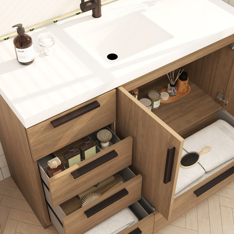 Meuble-lavabo autoportant avec tiroirs latéraux Carla, Chêne français foncé, 47"