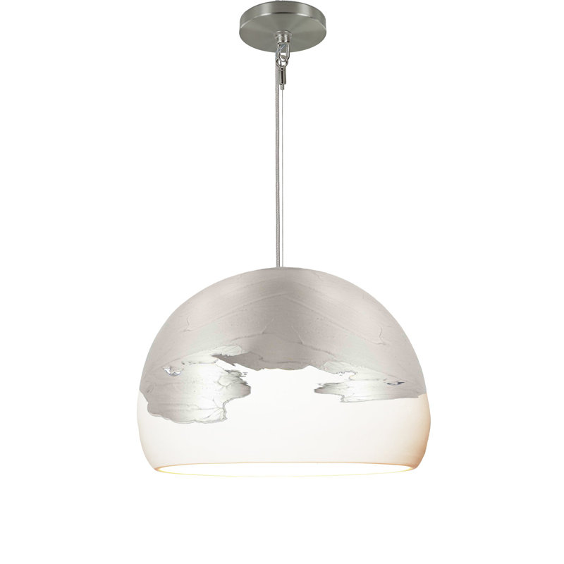 Luminaire suspendu en dome à 1 lumière, Nickel, Blanc mat / argent