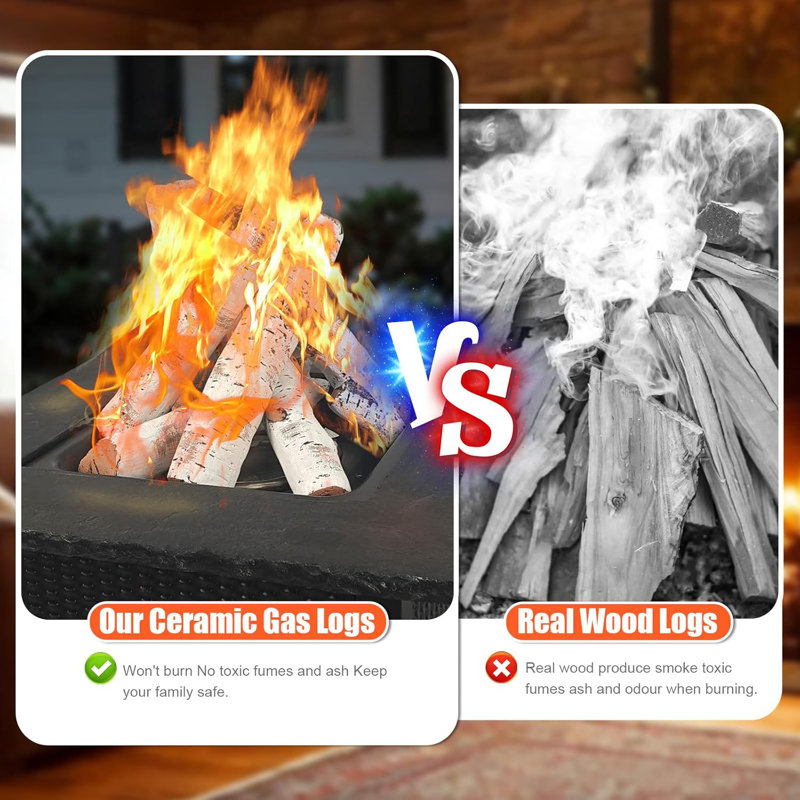16" Ceramic White Birch Gas Fireplace Logs Set