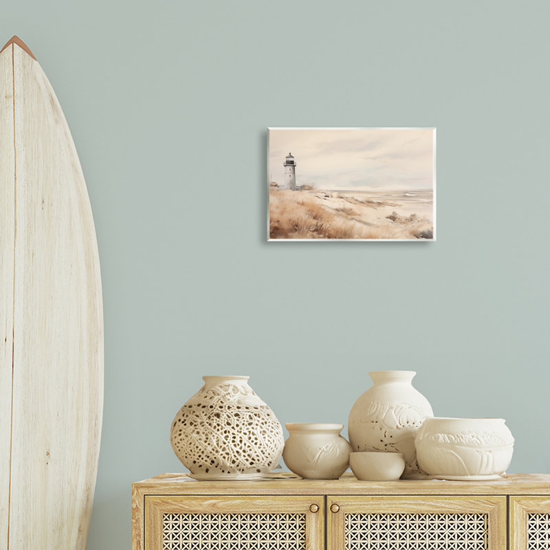 Plaque murale distante de phare aux tons neutres, design par Arlington Prints, H 10 po x l 15 po