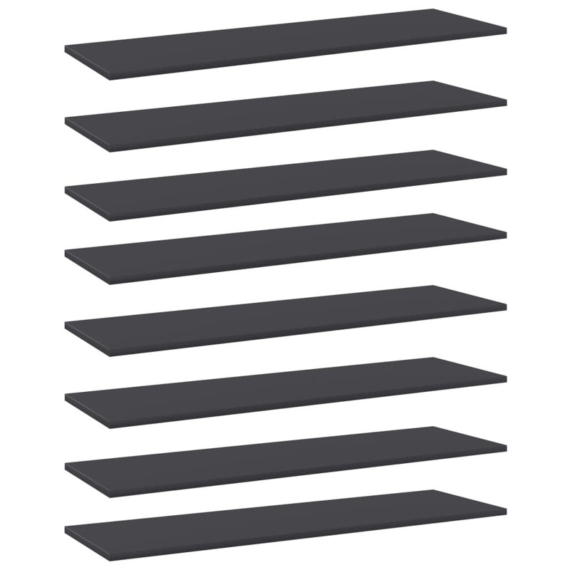 Bookshelf Boards 8 pcs Engineered Wood, Gray, (8 Shelves) 0.59" H x 39.37" W x 11.81" D