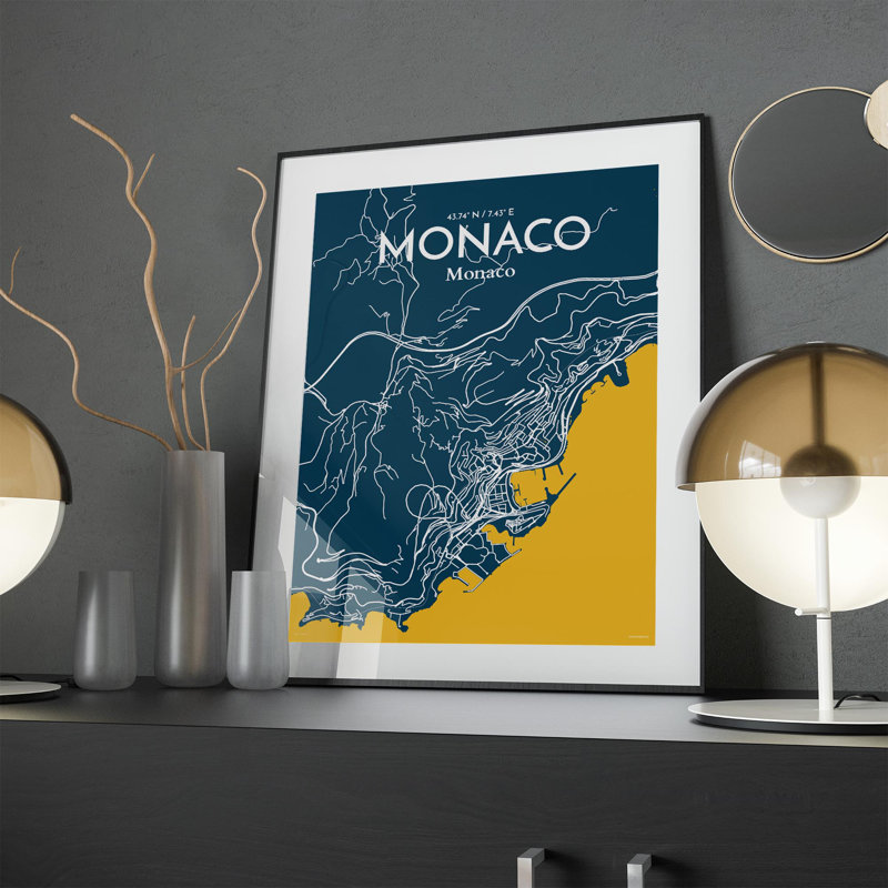 Monaco City Map In Amuse - No Frame Print, 24cm H x 18cm W x 0.05cm D