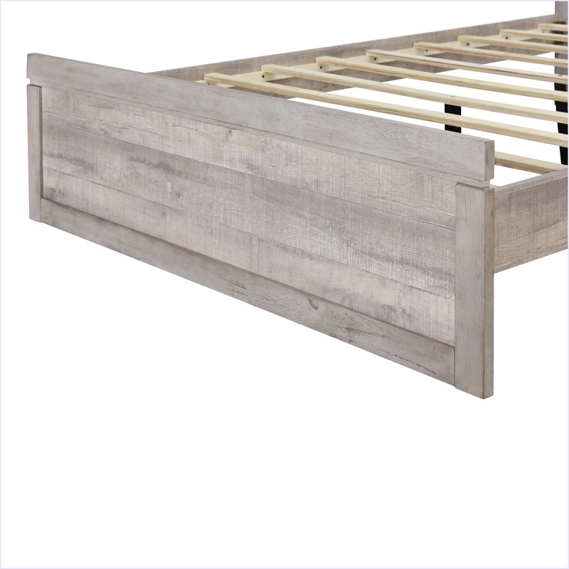 Lit plateforme de style campagnard rétro avec 10 lattes en bois, Grand lit, Blanc rustique