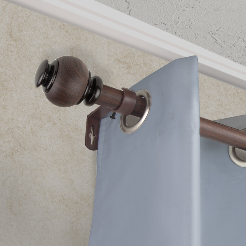 Tringle à rideaux simple en faux bois Wroblewski, 120" - 170", Noyer foncé