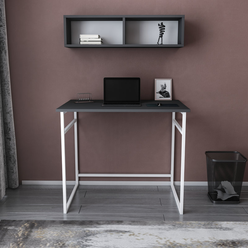 Hussum 90cm W Rectangular Computer Desk, Anthracite/White