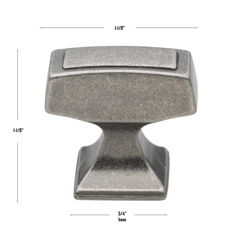 1 1/8" Length Rectangular Knob, Weathered Nickel