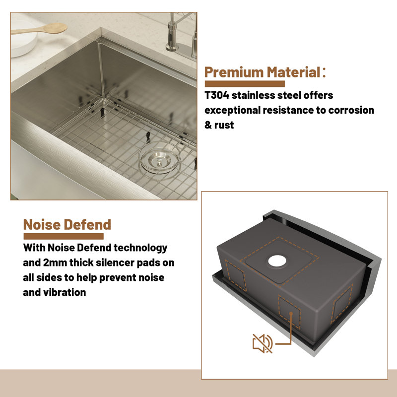 Single Bowl Stainless Steel Kitchen Sink, 30" L x 22" W x 10" H