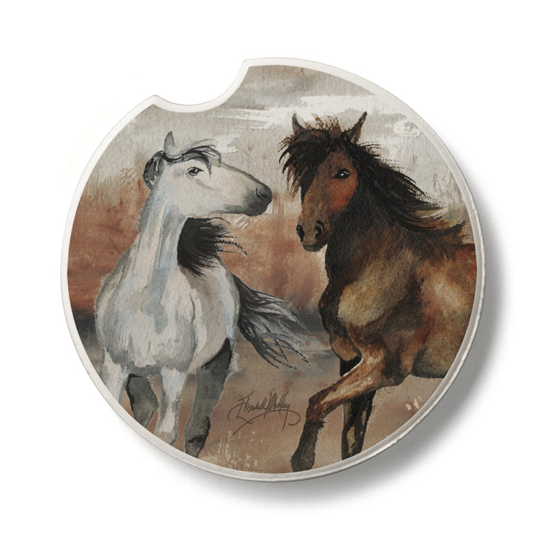 Southwest Horses Single Round Absorbent Stone Car Coaster