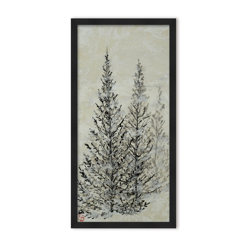 Nature Inspired "Silent Pines" Canvas Wall Art By , 24" H x 12" W x 1.125" D, Framed Matted Print, Black