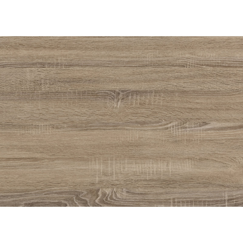 Table basse rectangulaire en stratifié taupe avec structure en métal noir, idéale pour un intérieur moderne et contemporain. Plateau foncé et structure en forme de X pour une pièce.