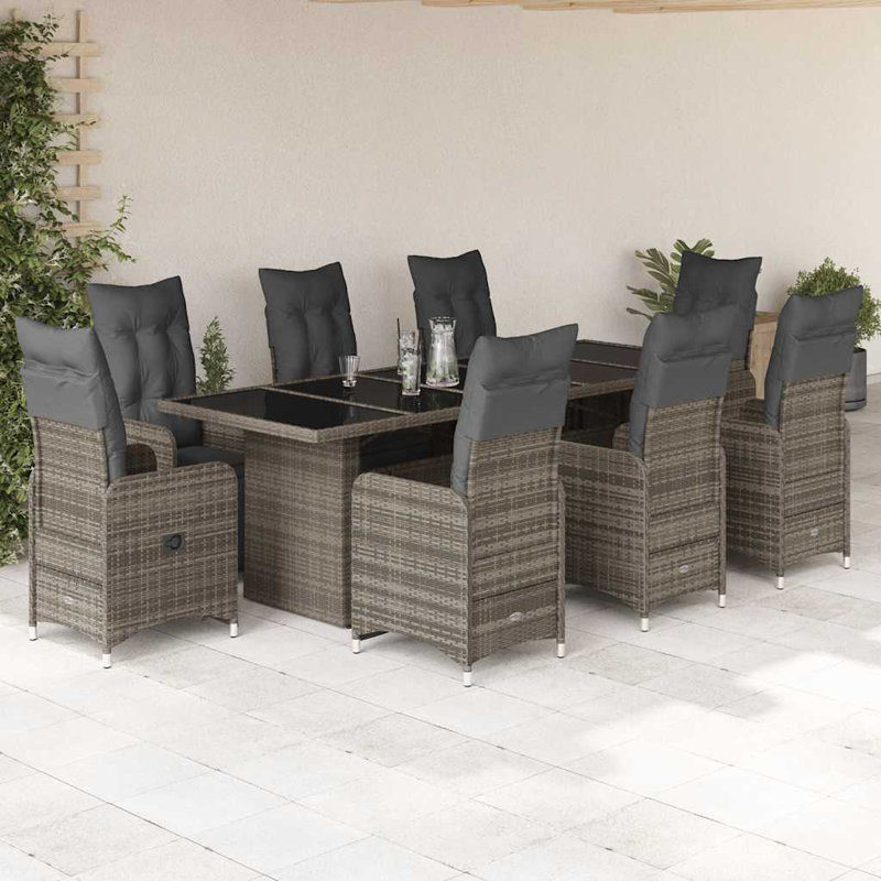 Bistro Set Grey Poly Rattan Adjustable Footrests, 8