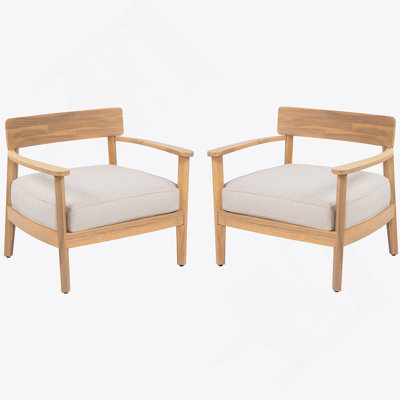 Acacia Wood Club Chair With Seat Cushion, Set Of 2