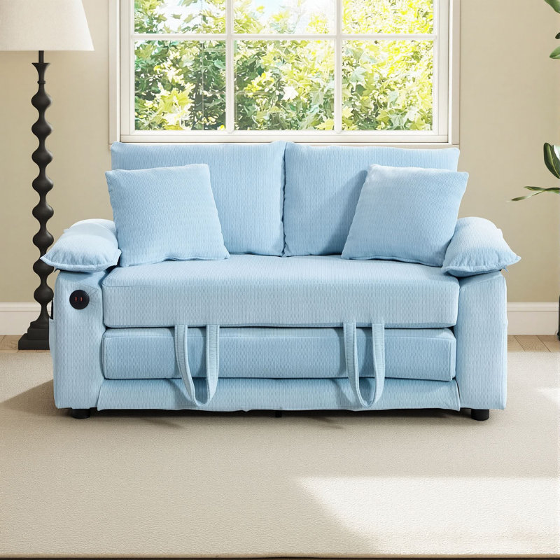 Canapé-lit convertible 3-en-1 de 58 po Lewis, Blue Chenille