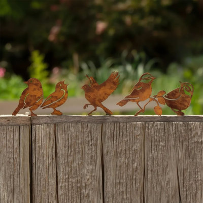 Ensemble de 5 décorations de jardin en métal rouillé, clôture en forme de troglodyte rétro pour décorations de jardin, de jardin, de mur extérieur ou de clôture