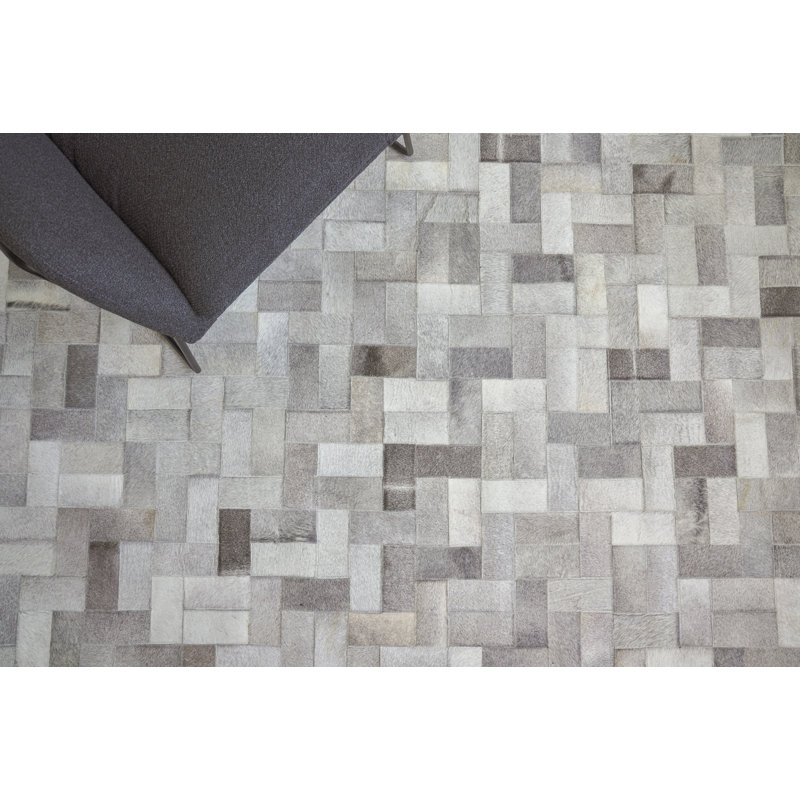 Natural Hide Cowhide Geometric Area Rug, Rectangle 11'6" x 14'6"