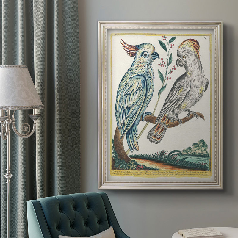 Oiseaux pastel I - Toile encadrée de qualité supérieure - Prêt à être accroché, L 21 po x H 25 po, Toile avec cadre argenté