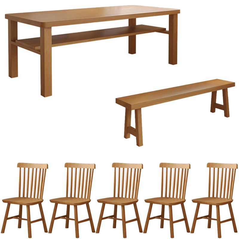 Modern simple solid wood dining table set., 29.5"H x 86.6"L x 35.4"W