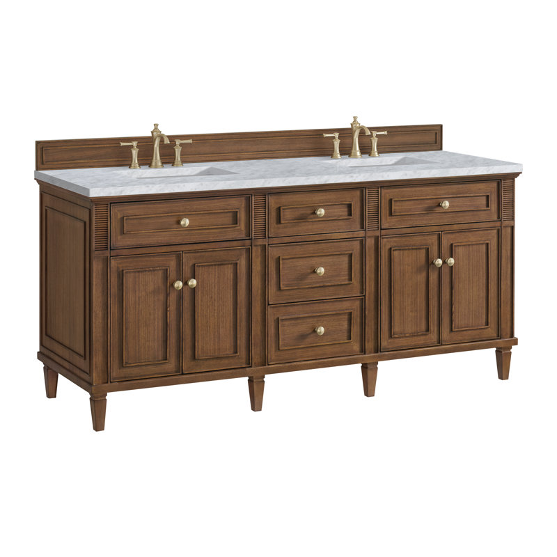 Lorelai 72'' W Double Vanity, Carrara White, Mid-Century Walnut, 8" Widespread