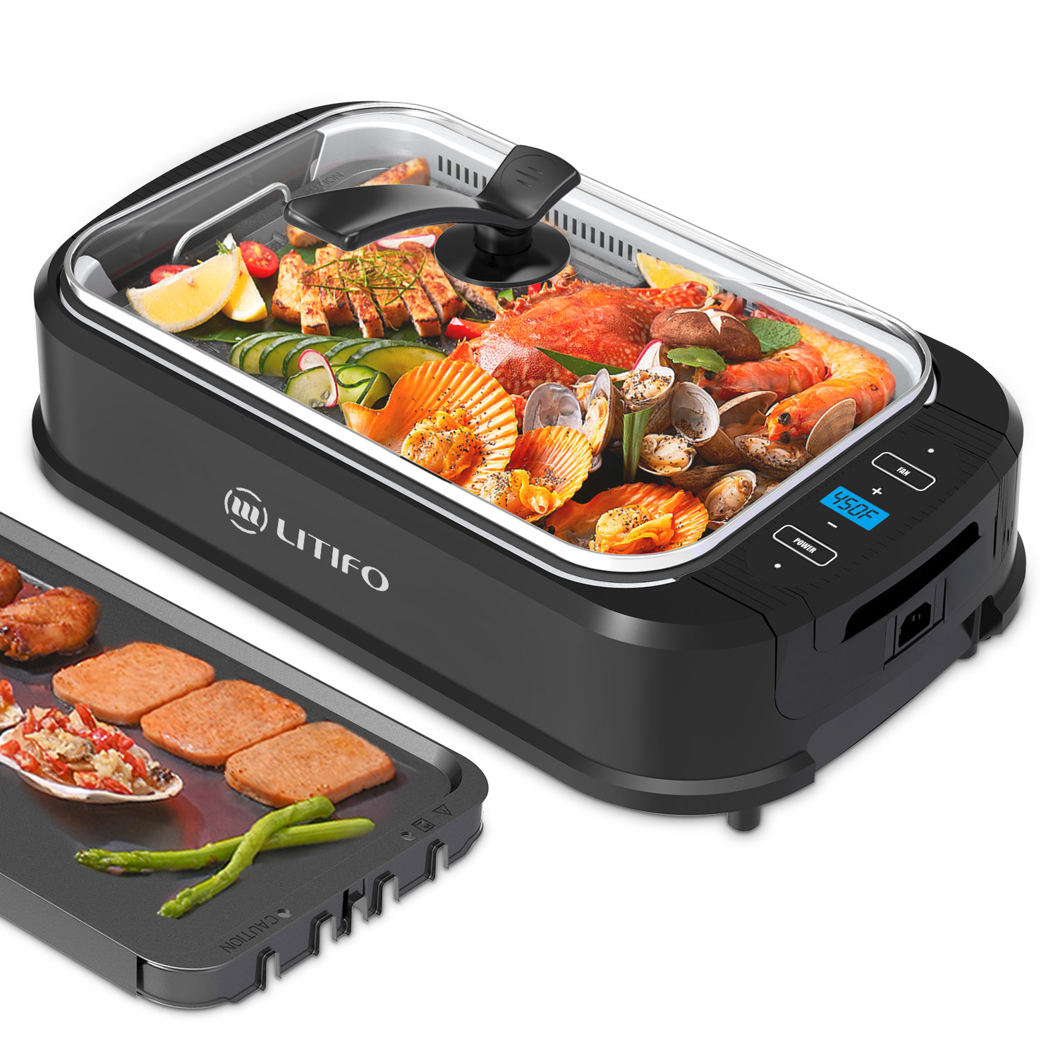 Litifo 16'' Smokeless Ceramic Non Stick Electric Grill with Lid