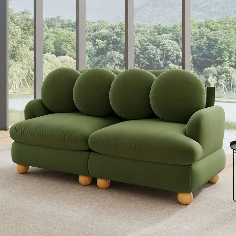 Canapé d'angle modulaire 2 places en chenille verte de 173 cm (68 po), assise profonde avec 4 coussins décoratifs., Vert
