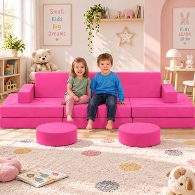22Pcs Modular Kids Play Couch - Kids Couch for Playroom Bedroom Living Rooms Toddler Sofa for Inspiring Child Creativity，Children Convertible Foam Sofa, Light Pink