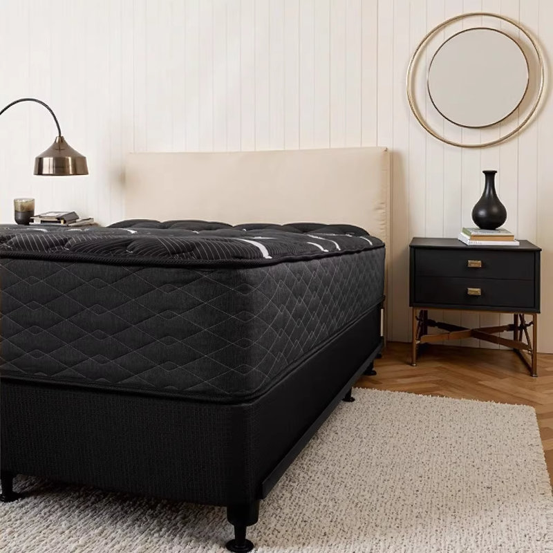 Matelas ferme Restonic ComfortCare hybride Heartland, très grand californien, noir et blanc, gel rafraîchissant avec support central breveté