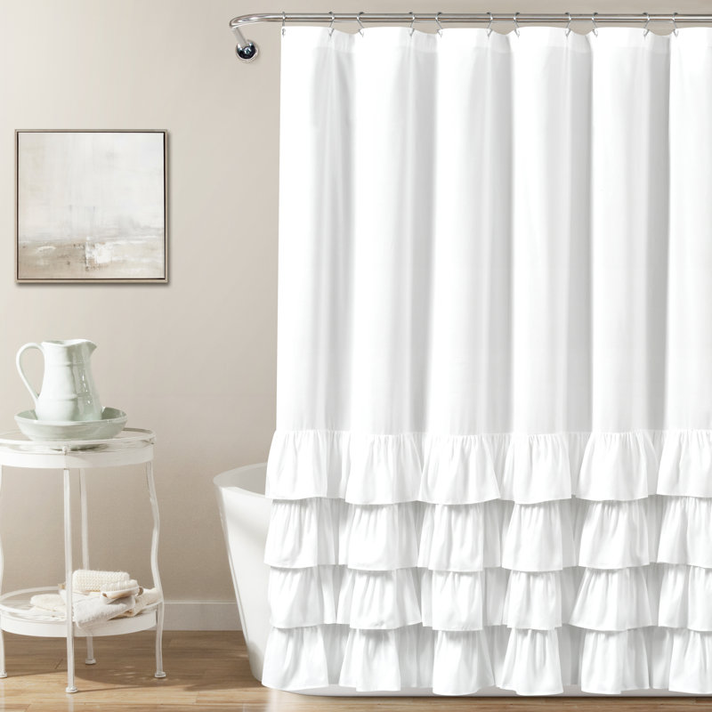 Elegant White Ruffled Polyester Shower Curtain 72" x 72"
