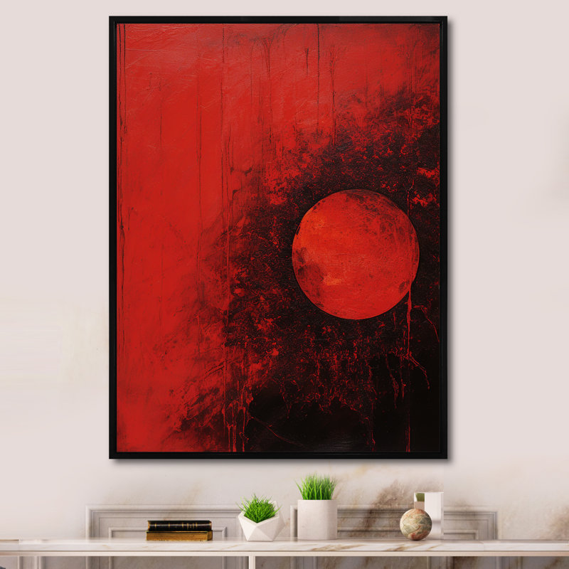 Lune rouge, sphère écarlate, Cadre flottant noir, H 20 po x l 12 po