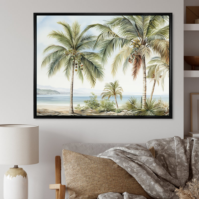 Palmiers sur la plage V - palmiers et palmiers, art mural, H 30 po x l 40 po x P 1,5 po, Cadre flottant noir