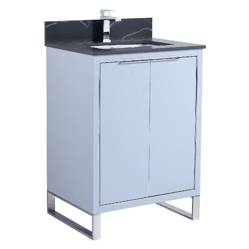 24'' Single Bathroom Vanity with Stone Top, Chrome, Pastel Blue