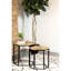 2 tables gigognes géométriques avec dessus en bois de manguier naturel et noir, cadres en fer pour le salon principal, pièce hexagonale élégante en métal