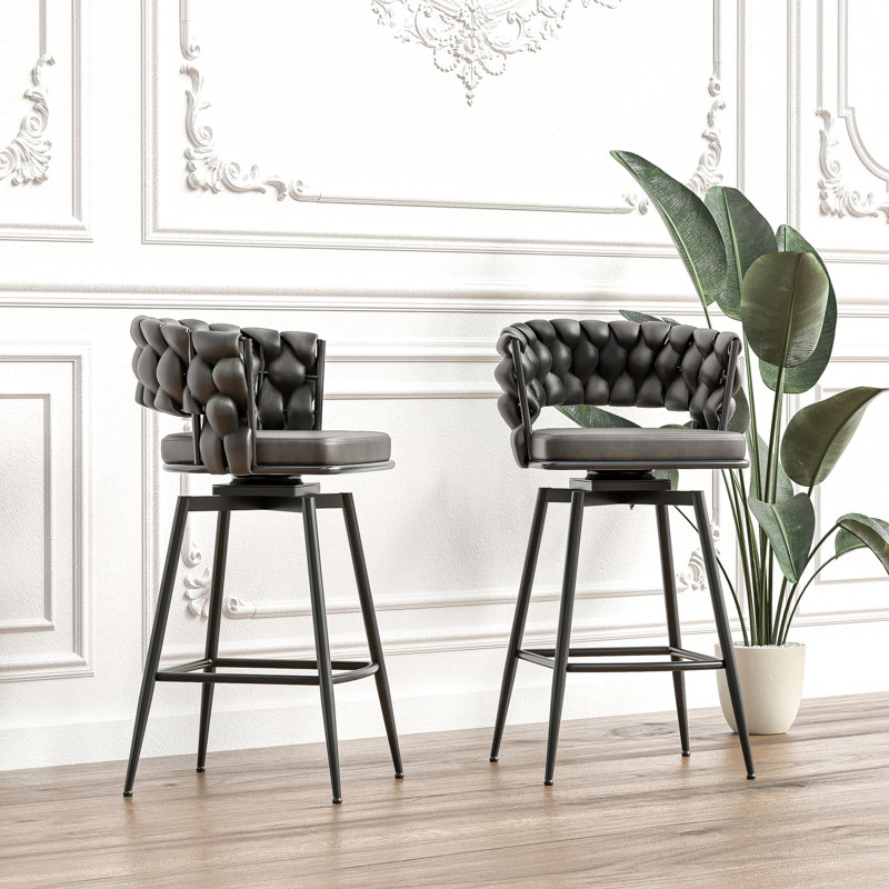 4 tabourets de bar tissés brun clair, cuir technique, pivotant à 360 °, cadre pour îlot de cuisine, bar, café pivotant revêtu de cuir, café en métal,