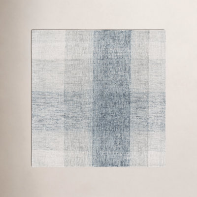 Gray Blue Hand-Tufted Geometric Wool Rug