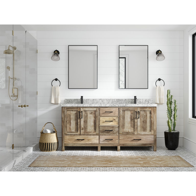 Malibu 72'' Double Bathroom Vanity with Quartz Top, Carrara Marble, Natural