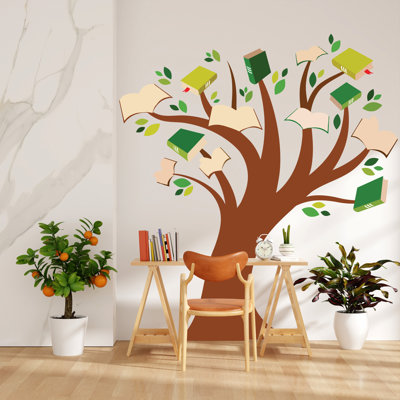 Décalcomanie d'art mural arbre bibliothèque, décalcomanie murale bibliothèque, décalcomanies pour éducation, chambre d'enfant, salle de lecture, chambre de bébé, école, cadeaux pour enfants, chambre de dortoir 106LU