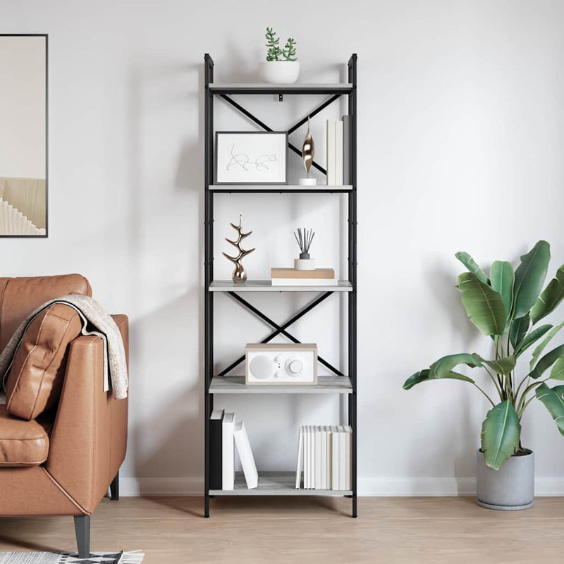 171cm H x 56cm W Steel Etagere Bookcase, Grey Sonoma