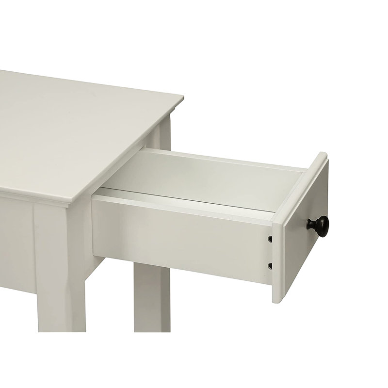 Table blanche à pieds rectangulaires avec tiroir et tablette ouverte, utilisée dans le salon principal, style transitionnel * / côté One idéal pour les espaces principaux, look