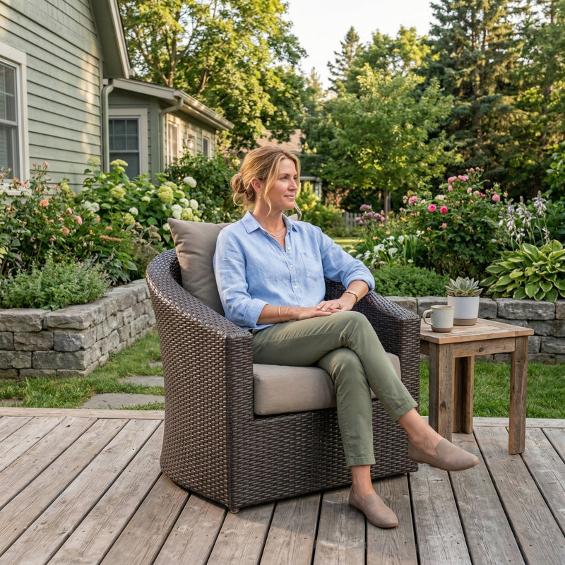 Chaise pivotante d'extérieur avec structure en aluminium et fabrication en osier
