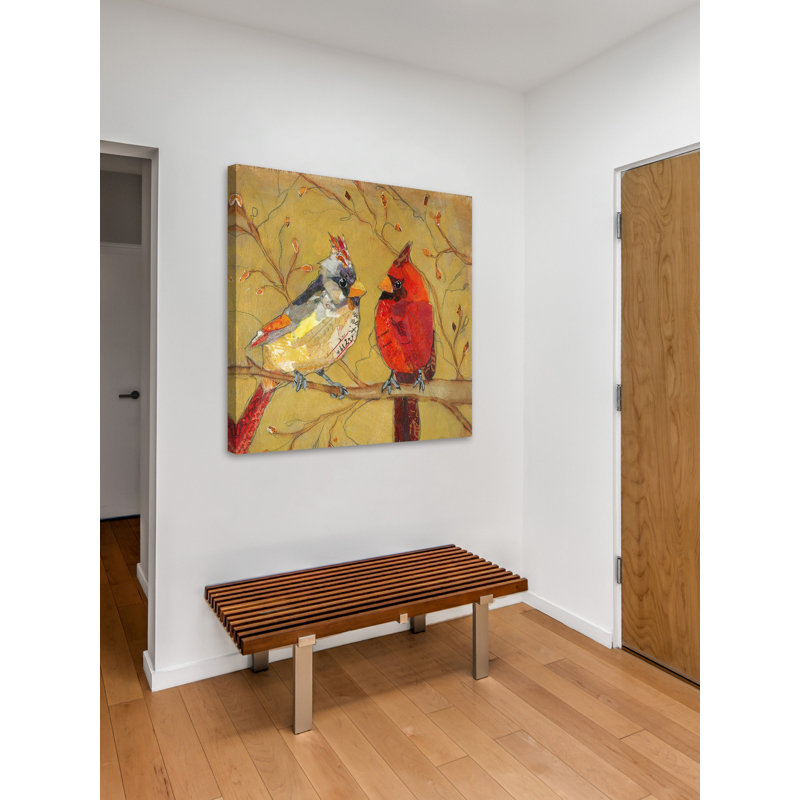 Contemporary Yellow and Red Cardinal Canvas Print with Wood Frame
