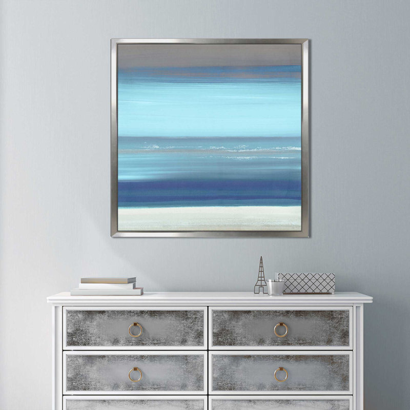 «The Sea II», reproduction de peinture à l'aquarelle, H 31,5 po x l 31,5 po x P 2 po, Cadre flottant argent