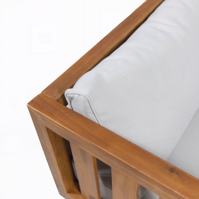Outdoor Patio Daybed with Cushions, Light Gray, Teak