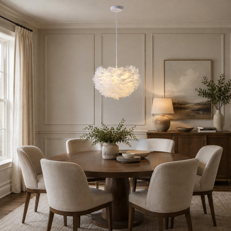 Lustre 1 lumière avec boule d'oie Manrique, H 11,8 po x l 17,72 po x P 17,72 po, Gris clair, Blanc