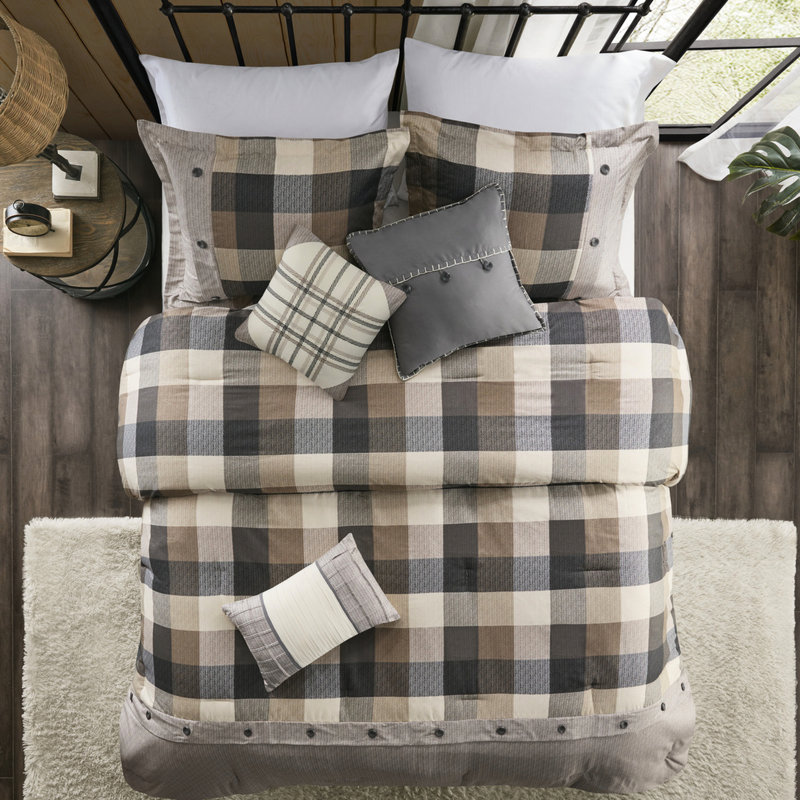 Édredon à chevrons pour très grand lit, 7 pièces, palette neutre, style écossais Buffalo, rembourré, avec édredon, taies décoratives, coussins décoratifs, jupe de lit, lavable à la machine 7 couleurs, design, rembourrage,