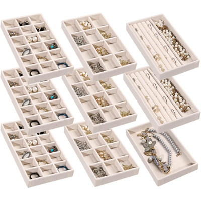 Plateau de rangement de bijoux, plateau de bijoux empilable en velours