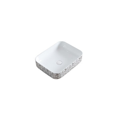 Lavabo carré en porcelaine avec finition blanche brillante et noire